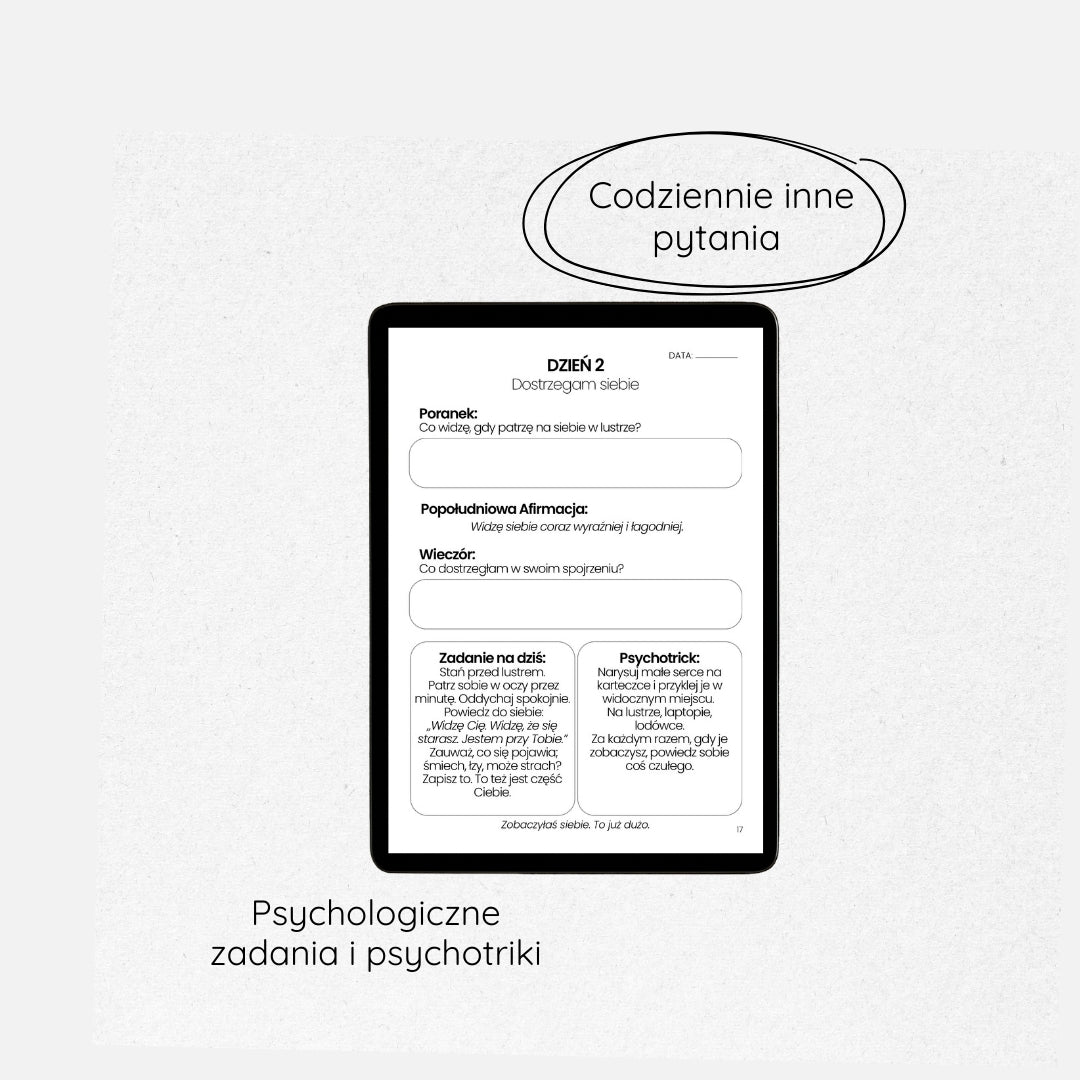 dziennik jestem – 30 lekcji które zmieniają codzienność
dziennik rozwojowy  – praktyczne zadania
minimalistyczny dziennik do pracy nad sobą
dziennik dla kobiet
produkt cyfrowy jestem – dziennik do refleksji
wnętrze dziennika – codzienne lekcje i pytania
dziennik emocji 
strony dziennika – ćwiczenia i psychotricki
dziennik autorefleksji
dziennik 
journaling
jak pokochać siebie 
